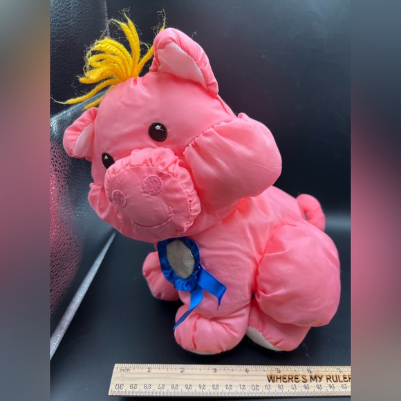 Fisher Price Puffalump Pink Blue Ribbon Pig Prize Winning Vintage 90s Barnyard - Picture 6 of 16